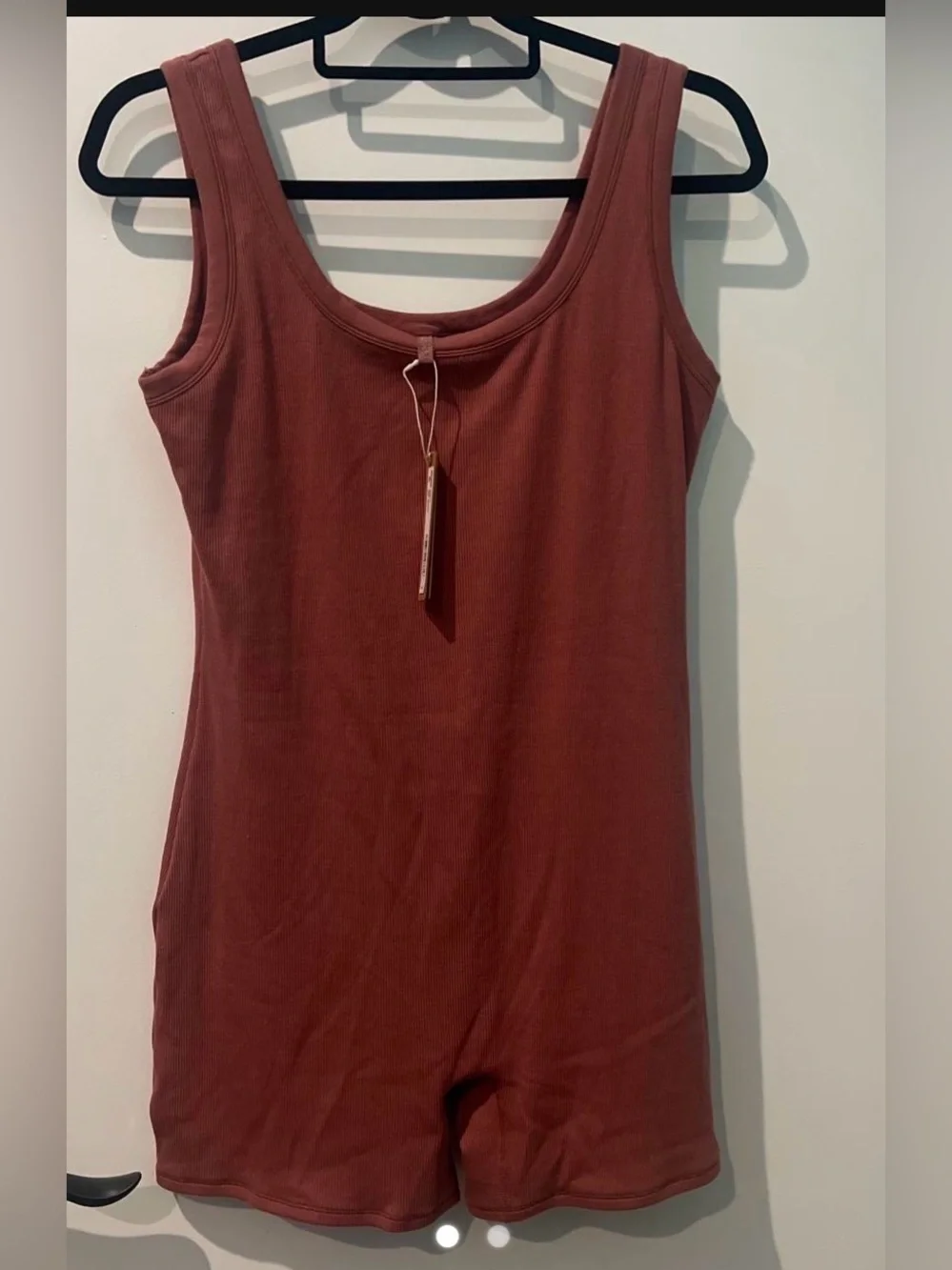 Ribbed Scoop Neck Tank Romper - Rust